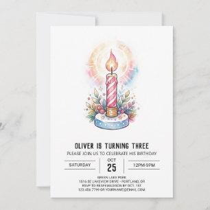 Pink Striped Candle Birthday Invitation