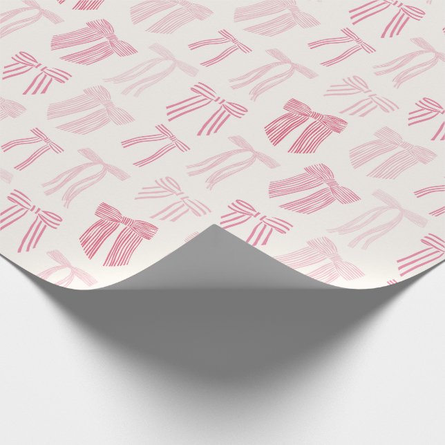 Pink Striped Coquette Bows  Wrapping Paper (Corner)