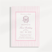 Pink Striped Coquette Third Birthday Invitation 