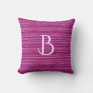 Pink Striped Fabric Texture Girly Custom Monogram Cushion