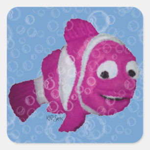 Pink Striped Fish Square Sticker