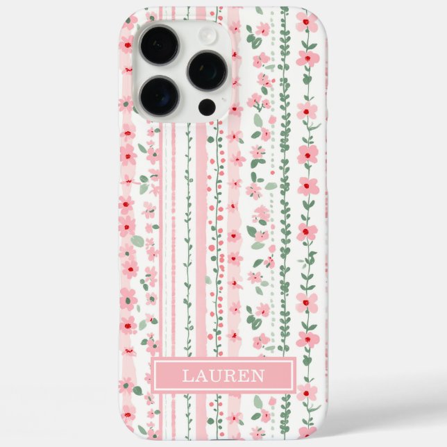 Pink Striped Floral Personalised Case-Mate iPhone Case (Back)