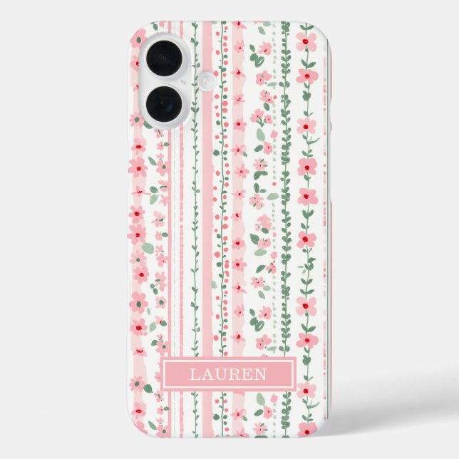 Pink Striped Floral Personalised Case-Mate iPhone Case (Back)