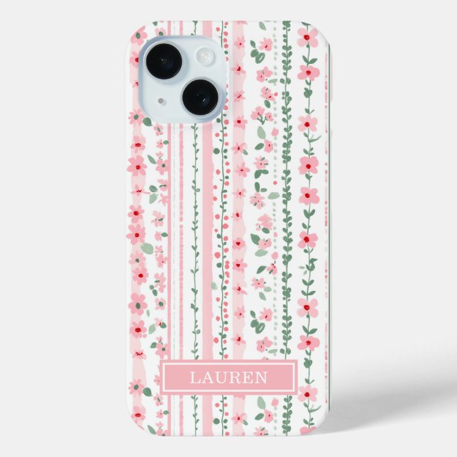 Pink Striped Floral Personalised Case-Mate iPhone Case (Back)