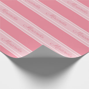 Pink Striped Floral Your Name Modern Pretty Wrapping Paper