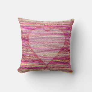 Pink Striped Heart Pillow for Sofas
