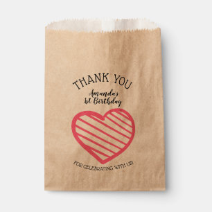 Pink Striped Heart Thank You Favour Bags