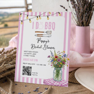 Pink Striped I Do BBQ Wildflower Bridal Shower Invitation