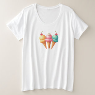 Pink striped Ice cream Plus Size T-Shirt