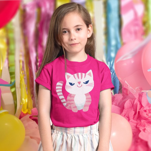 Pink Striped Kitty Cat  T-Shirt (Creator Uploaded)