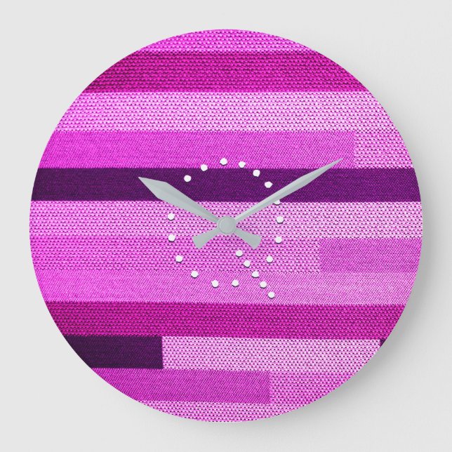 Pink Striped Knitted Fabric Monogram Customised Large Clock (Front)