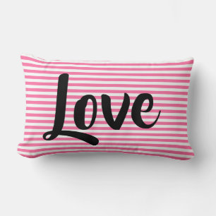 Pink Striped Love Pillow, Choose Size Lumbar Cushion