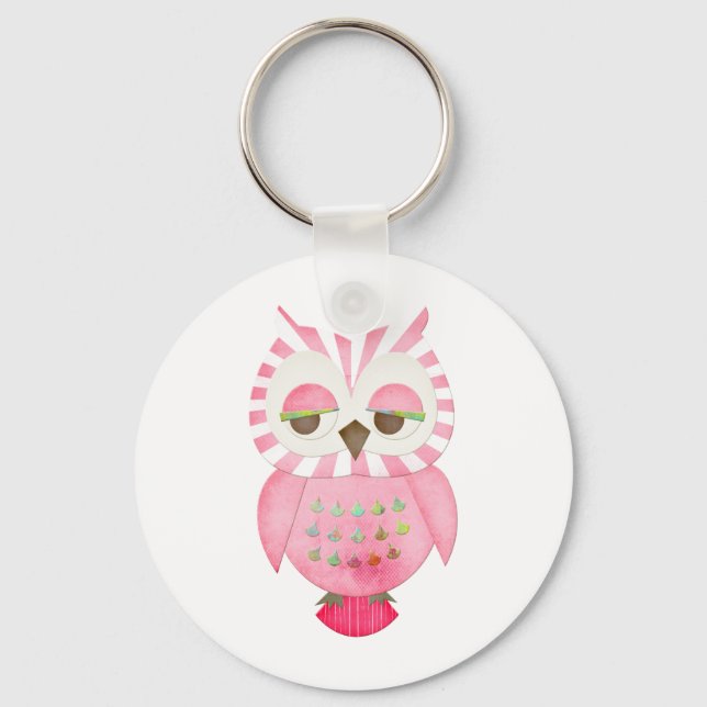 Pink Striped Owl Key Ring (Front)