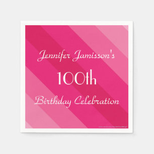 Pink Striped Paper Napkins, 100th Birthday Party Napkin