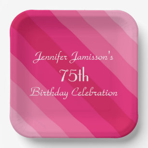Pink Striped Paper Plates, 75th Birthday Party Plate