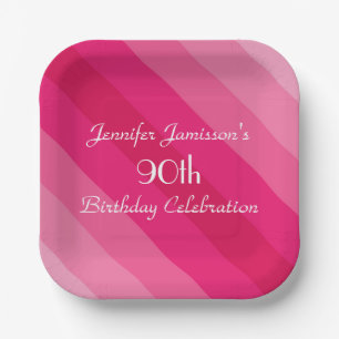 Pink Striped Paper Plates, 90th Birthday Party Paper Plate