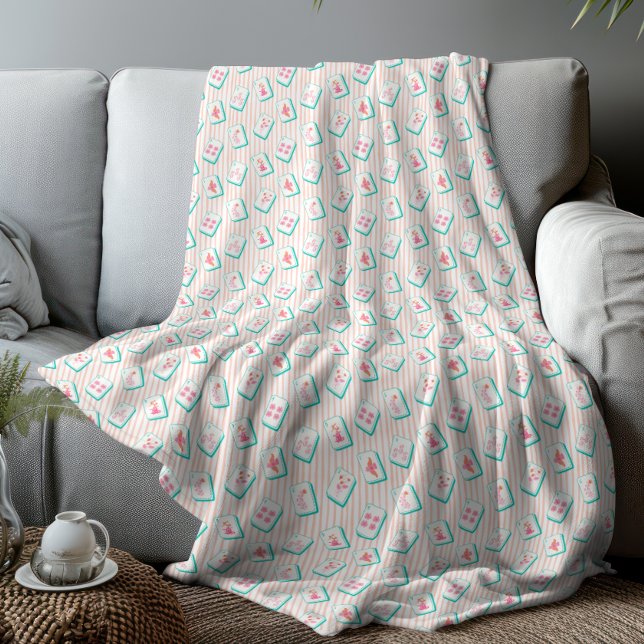 Pink Striped Pastel Mahjong Fleece Blanket (Creator Uploaded)