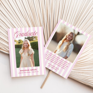 Pink Striped Preppy Graduation Announcement