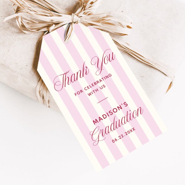Pink Striped Preppy Graduation Gift Tags (Creator Uploaded)