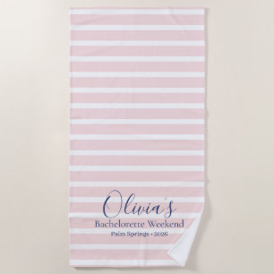 Pink Striped Retro Bachelorette Weekend Beach Towel