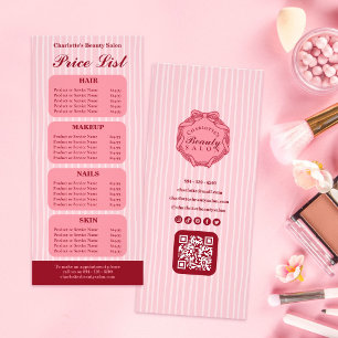 Pink Striped Salon Price List Card