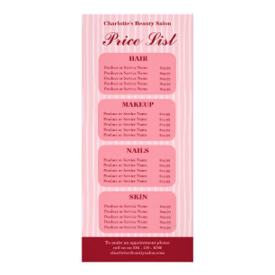 Pink Striped Salon Price List Card
