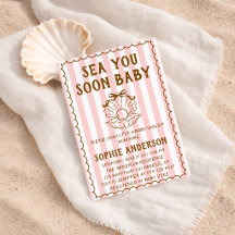 Pink Striped Sea You Soon Baby Baby Shower