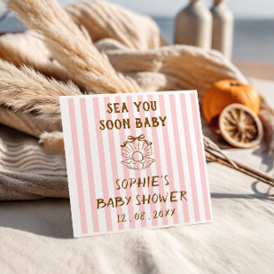 Pink Striped Seashell Pearl Baby Shower Napkin