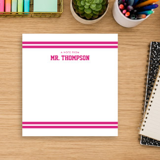 Pink Striped Teacher School Notepad