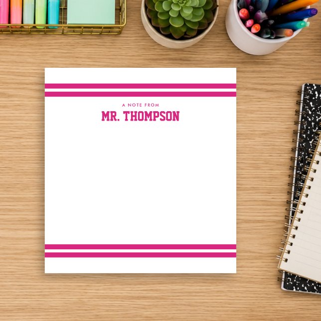 Pink Striped Teacher School Notepad (Creator Uploaded)