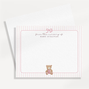 Pink Striped Teddy Bear Nursery Note Card