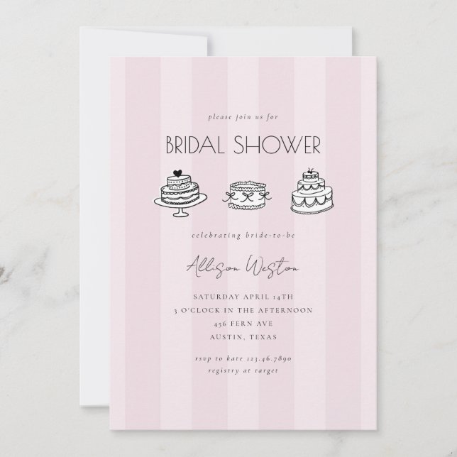 Pink Striped Vintage Cake Bridal Shower Invitation (Front)