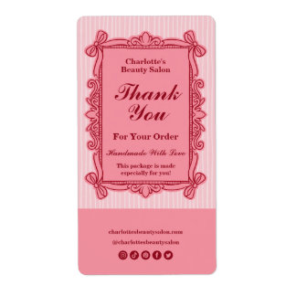 Pink Striped Vintage Frame Beauty Salon Thank You