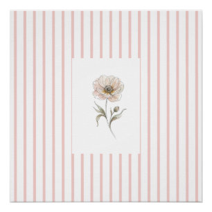 Pink Striped Wall Art Print with Watercolor Rose