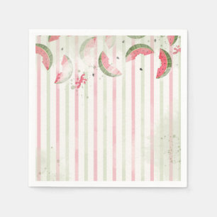 Pink Striped Watermelon First Birthday Party Invit Napkin