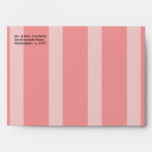 Pink Striped Wedding Invitation Envelope (Front)
