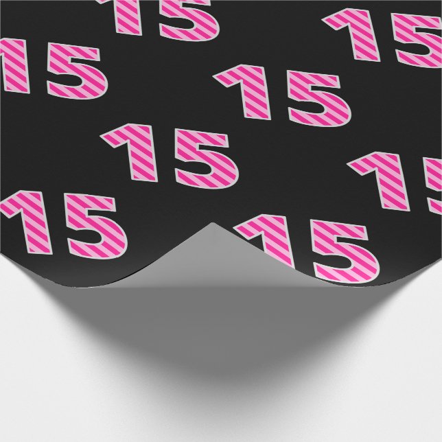 Pink Stripes 15 Event # (Birthday, Anniversary) Wrapping Paper (Corner)