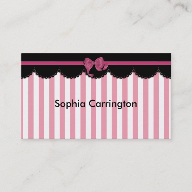 Pink Stripes and Black Lace Business Card (Front)