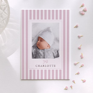 Pink Stripes and Bow Baby Birth  Announcement