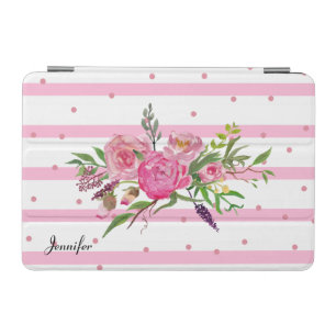 Pink Stripes and Flowers iPad Mini Cover