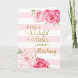 Pink Stripes and Flowers Sister Birthday Card