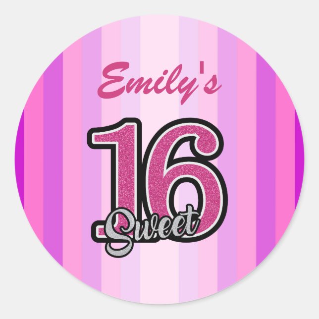 Pink Stripes And Glitter Classic Round Sticker (Front)