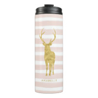 Pink Stripes and Gold Deer Head