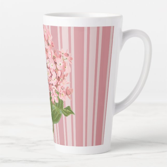 Pink Stripes and Hydrangea Latte Mug (Right)