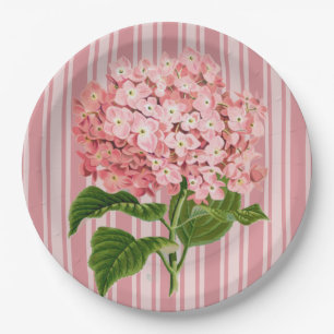 Pink Stripes and Hydrangea Paper Plate
