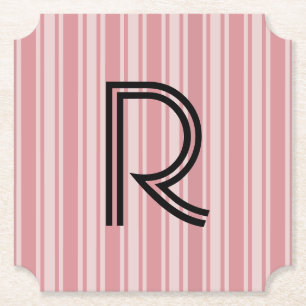 Pink Stripes and Monogram Paper Coaster