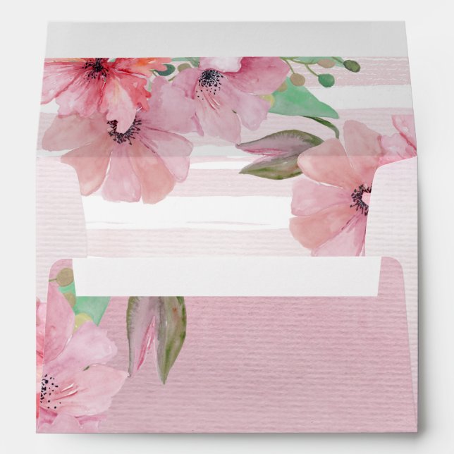 Pink Stripes and Poppies Wedding Envelope (Back (Bottom))