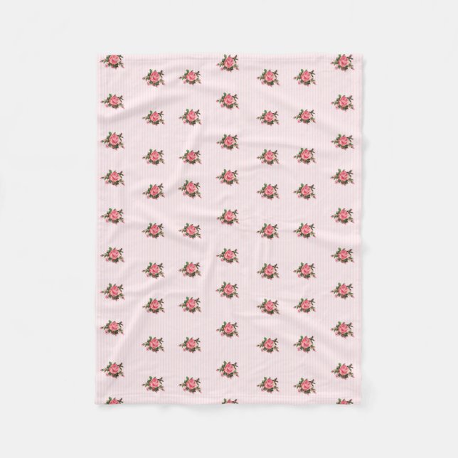 Pink Stripes and Roses Fleece Blanket (Front)