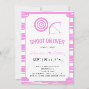 Pink Stripes Archery Birthday Party Invitation
