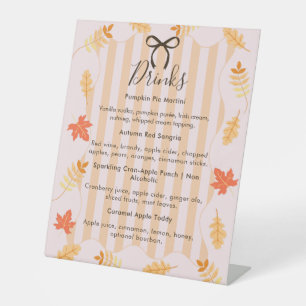 Pink Stripes Autumn Leaves Thanksgiving Drinks Pedestal Sign